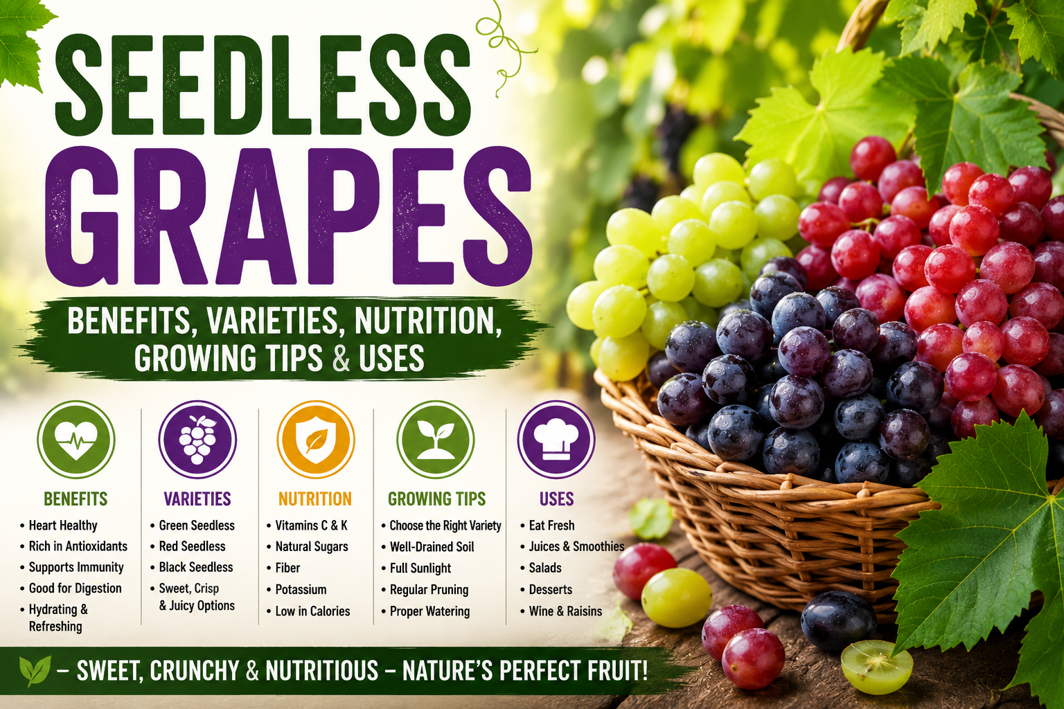Seedless Grapes: Benefits, Varieties, Nutrition, Growing Tips & Uses